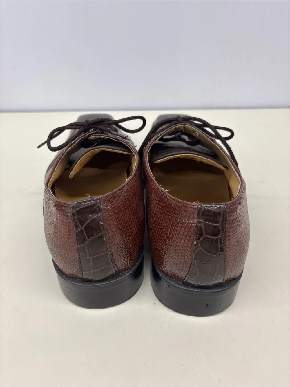 Roberto Chillini Men's Two-Tone Brown Croc-Embossed Leather Lace-Up Oxfords